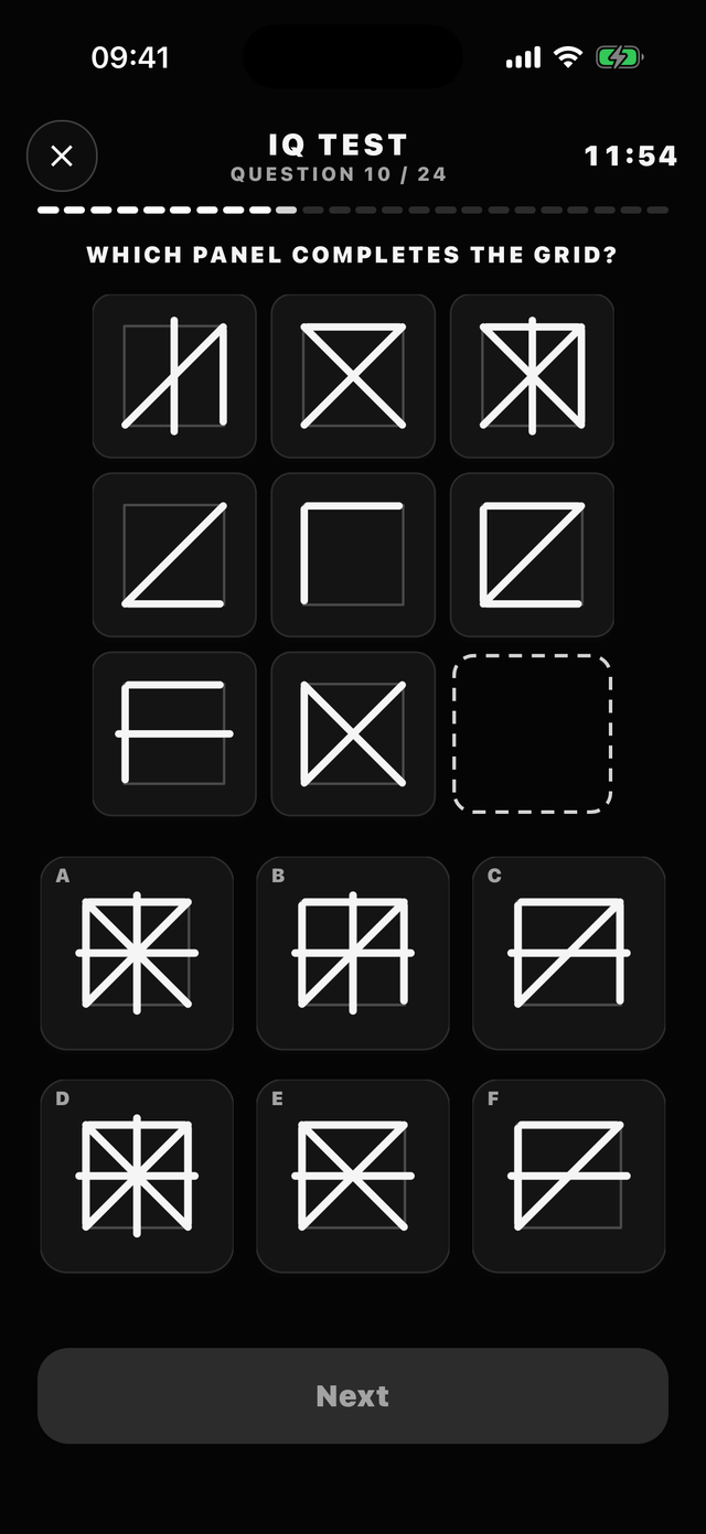 An IQ test puzzle: which panel completes the grid